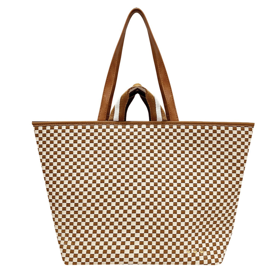 Checkered Brown Woven Tiffany Organizer Tote Bag