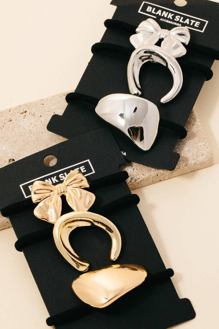 Anarchy Street - Metallic Ribbon And Shapes Hair Tie Set: G