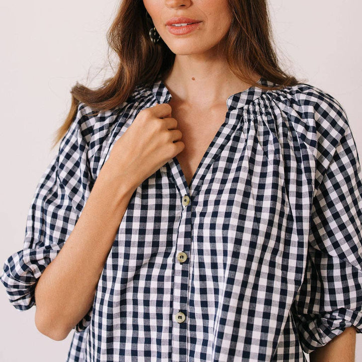 Sunshine Tienda - Navy Gingham Lucia Top: S
