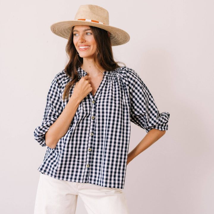 Sunshine Tienda - Navy Gingham Lucia Top: L