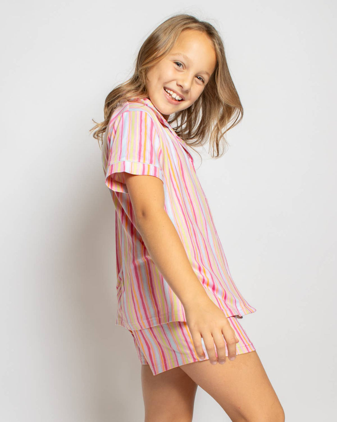 The Royal Standard - Girl's Addie Stripe Sleep Shorts Set   Pink/Multi   -Asst.: Small (6-7)