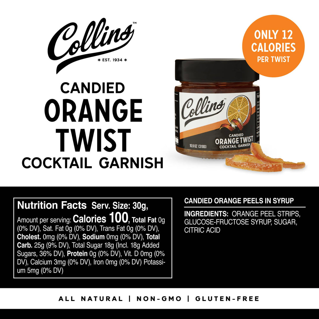 Collins - Italian Candied Orange Peel Twist Cocktail Garnish 10.9 oz