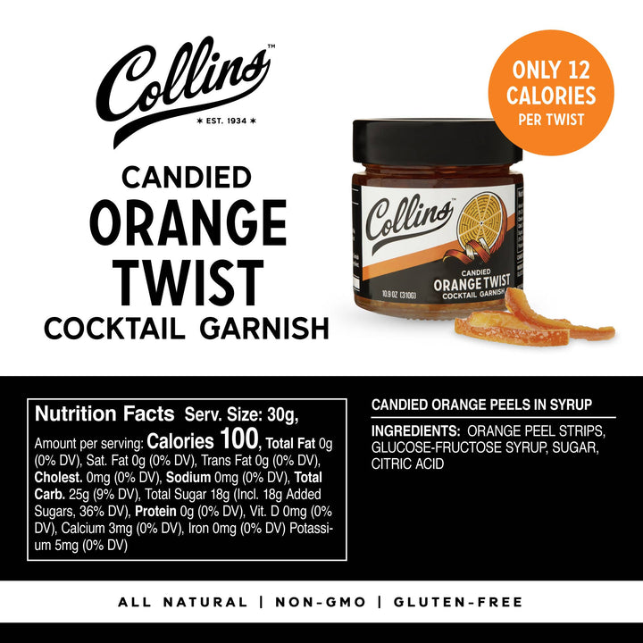 Collins - Italian Candied Orange Peel Twist Cocktail Garnish 10.9 oz