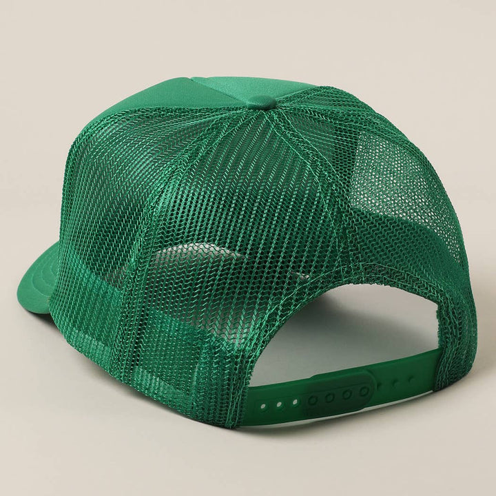 Fashion City - JESUS SAVES I SPEND Text Mesh Back Trucker Hat: NEON PINK / ONE SIZE