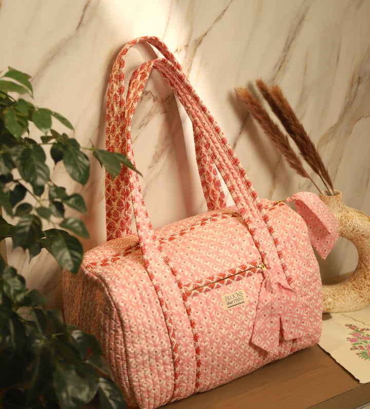 Blocks that Print - Pink Quilted Duffle Bag