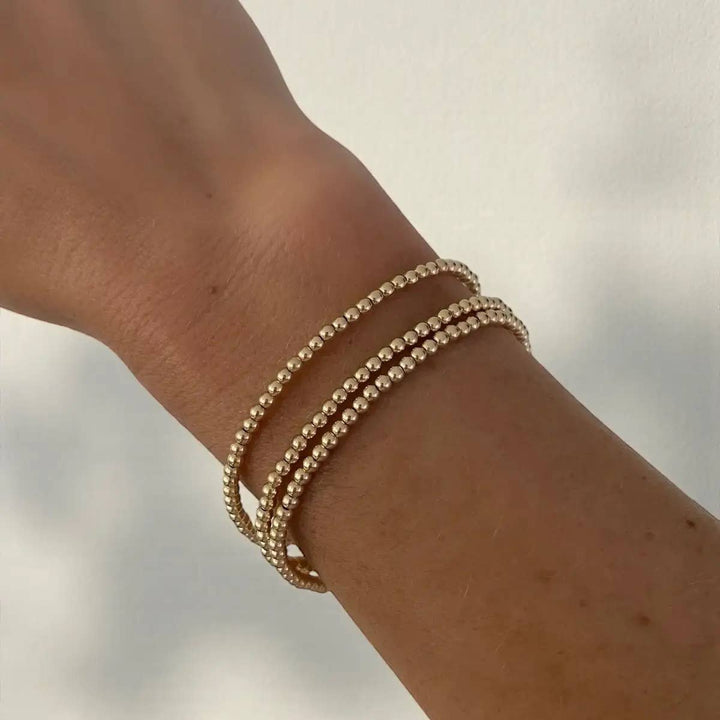 bara boheme - Classic 3MM | Gold Filled Beaded Bracelet: Sterling Silver / 6.5" Stretchy
