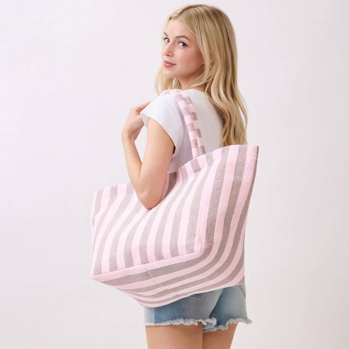 Sensibling Corp. - Striped Terry Tote Bag: Pink&Green