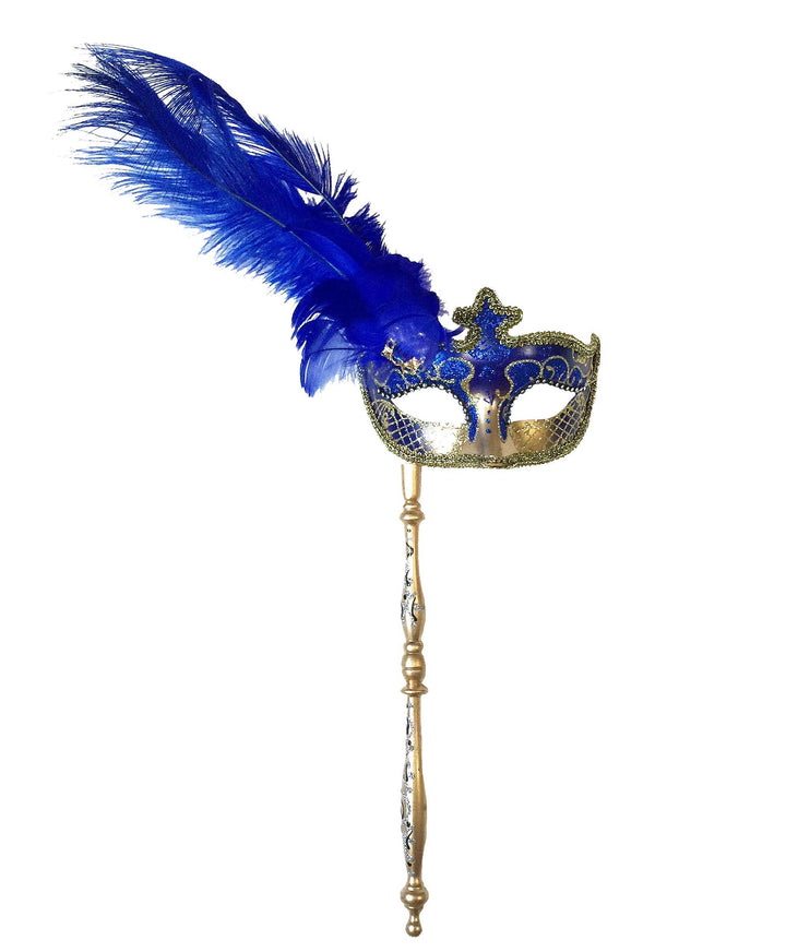 Mardi Gras Creations - Anarkali Mask With Eye Detail With Detachable Stick: Purple / Gold Accents