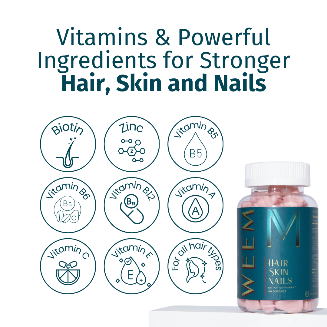 WEEM - Hair, Skin & Nails Gummies – Grow Thicker, Fuller Hair: 1 Month Supply