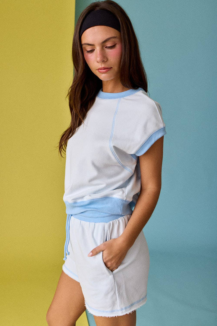 Papermoon - PX19315 Sleeveless Lounge Short Set Relaxed Fit: BLUE