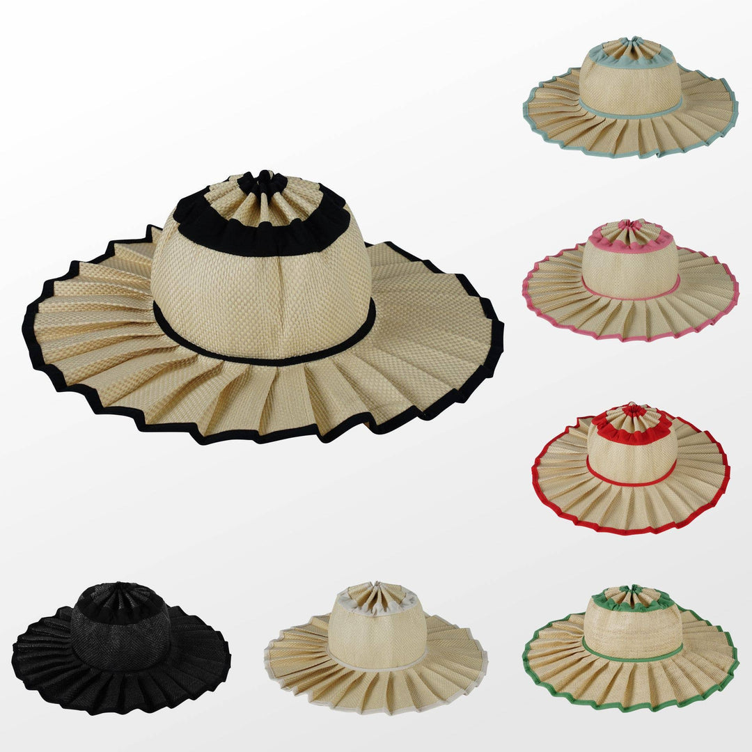 MKS America - Boho Checkered Straw Hat Foldable Beach Sun Hat: TGrass / M