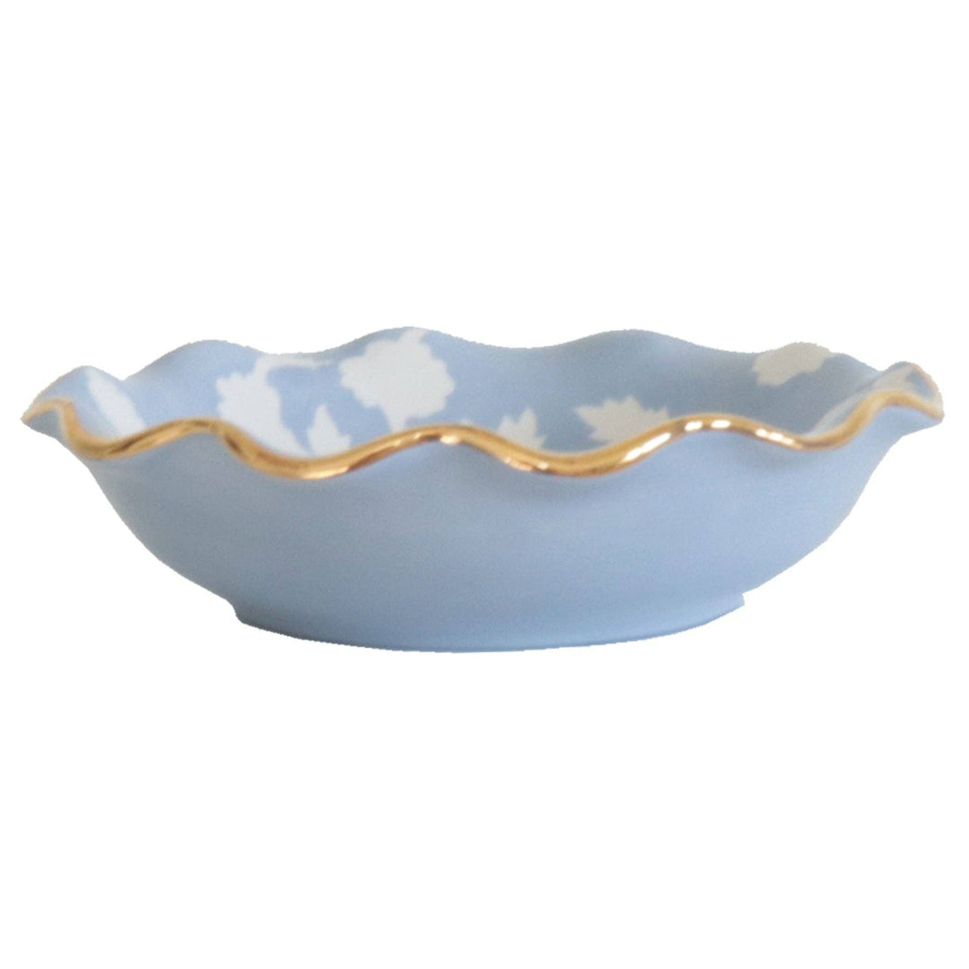 Lo Home by Lauren Haskell Designs - Chinoiserie Dreams Scalloped Bowls with 22K Gold Accent: French Blue / Large