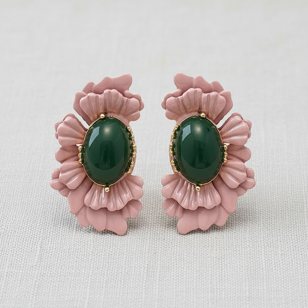 paperln - Retro Oval Glass Bead Flower Earrings