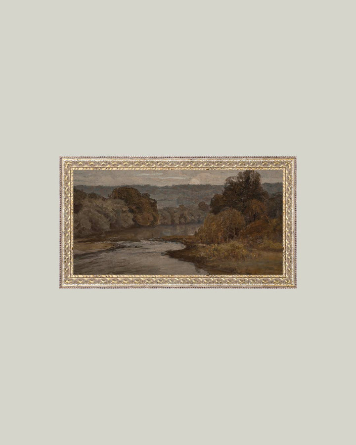 Petal Lane Home - Autumn River Framed Antique Art: 7x5