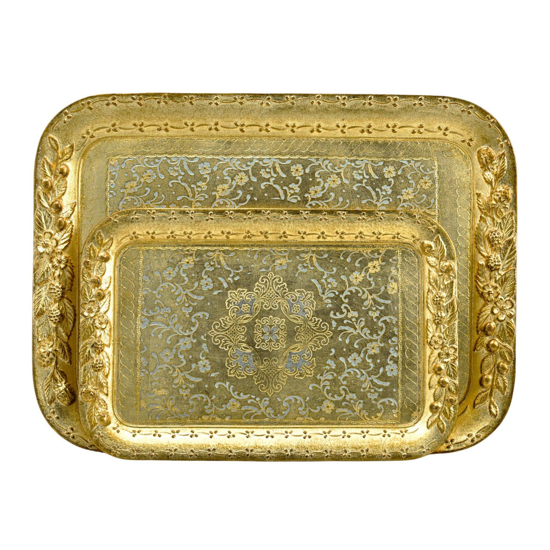 Florentine Wood Rectangle Berry and Botanical Tray, Made in Italy: Cappuccino / Large