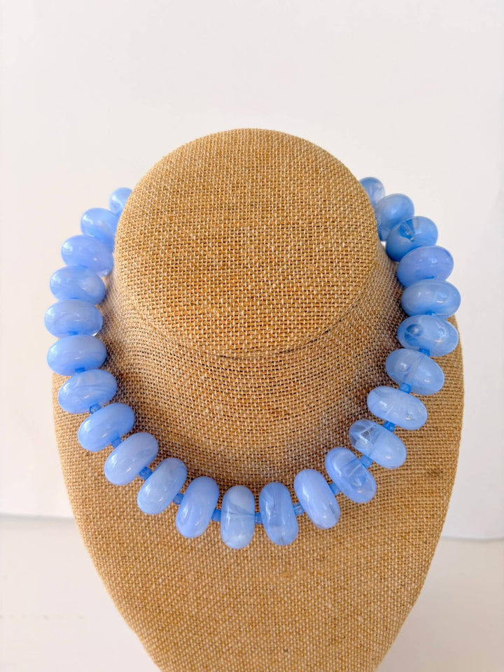 The Katie Kollective - The Rory — Light Blue Large Rondelle Beaded Necklace