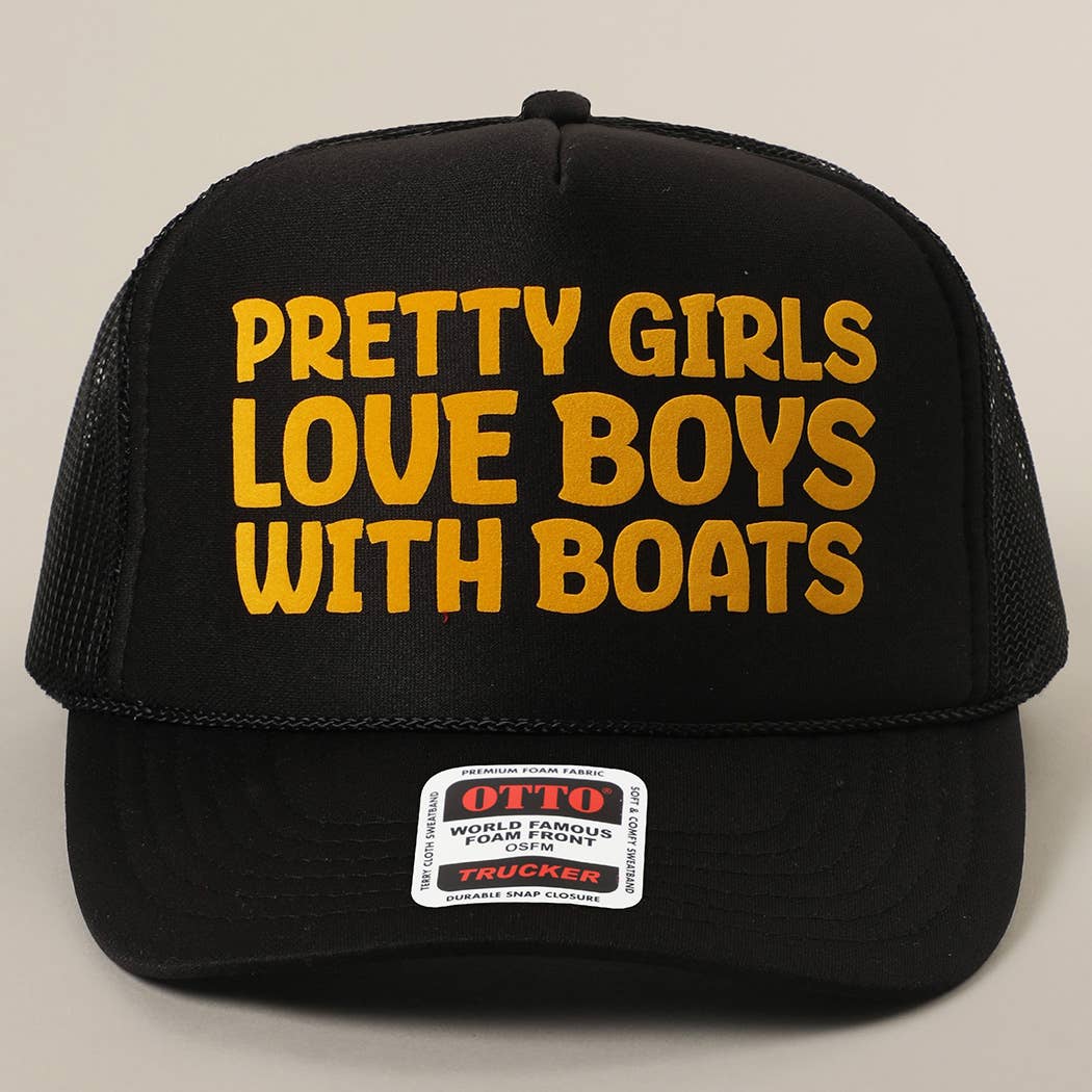 Fashion City - Pretty Girls Love Boys With Boats Text Print Mesh Back Cap: KELLY GREEN / ONE SIZE