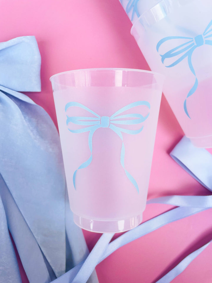 Rock Paper Scissors - Blue Bow Frosted Cups - Set of 6