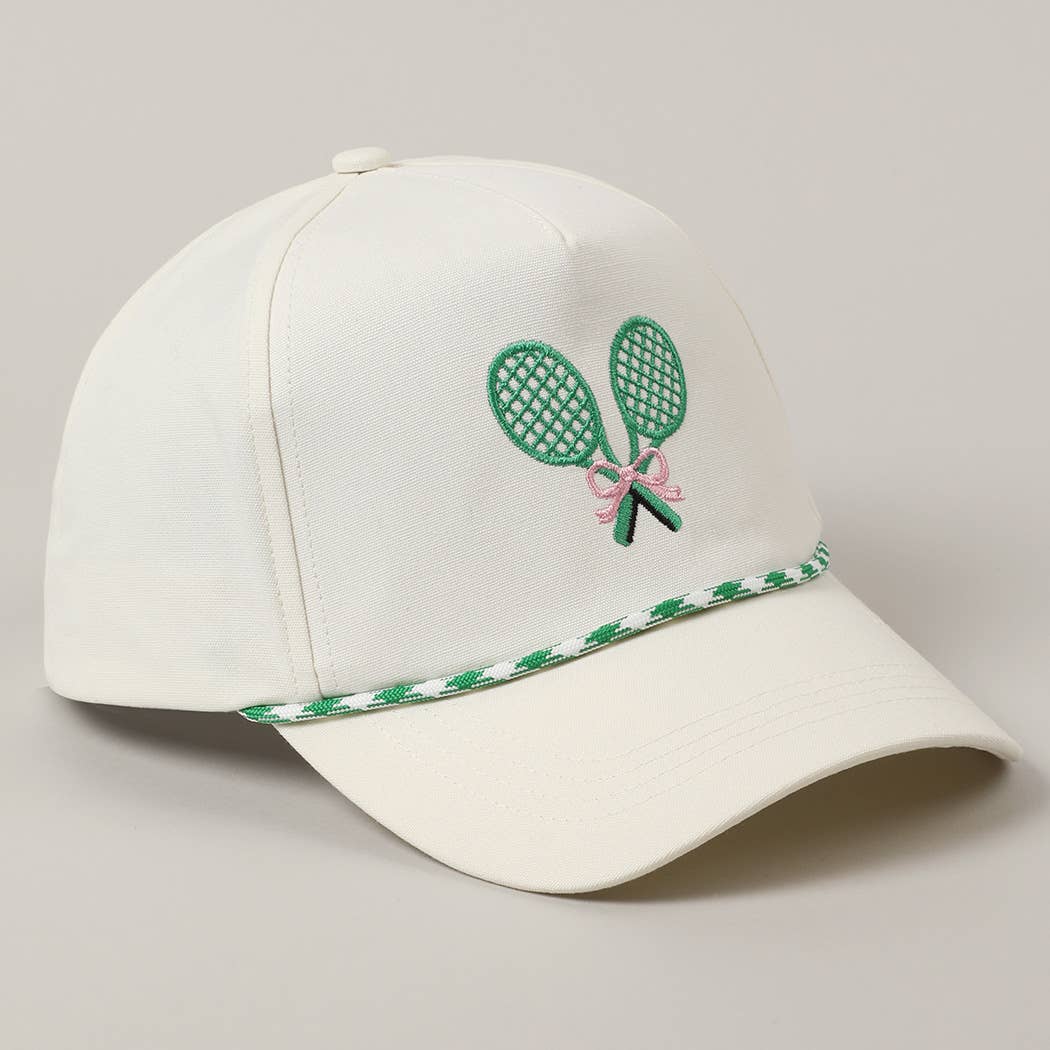 Fashion City - Tennis Racquets Ribbon Embroidery Trucker Hat: LT BLUE / ONE SIZE