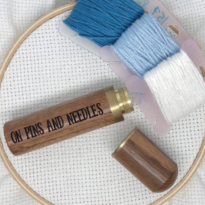 Snarky Crafter Designs - Little Pricks Engraved Needle Case: Snarky Embroidery Cross Stitch Quilting Custom Solid Wood Brass Screw Top Needle Storage Tube Container: On Pins & Needles