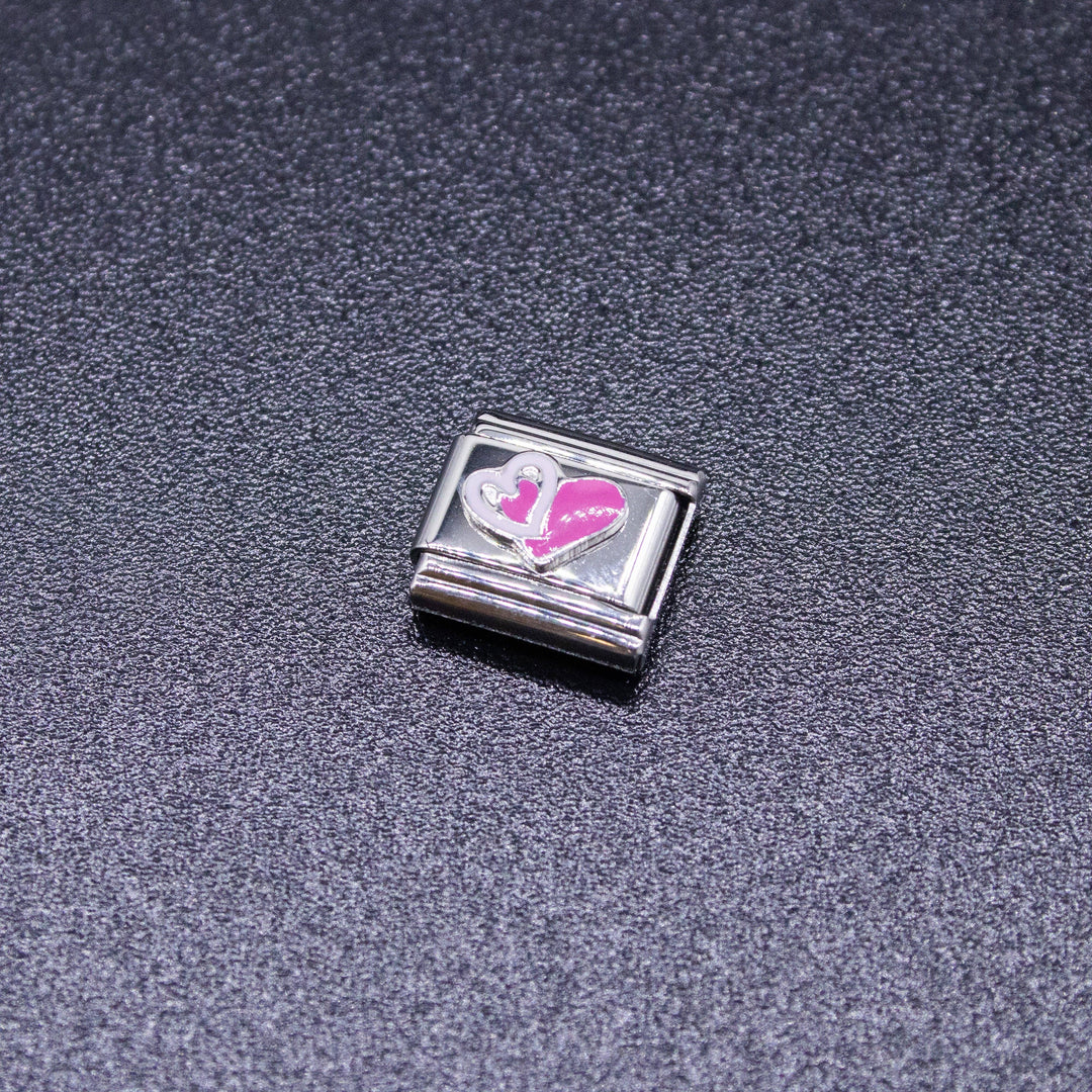 Natalia - Italian Bracelet Charm - Pink & White Hearts 9mm Links