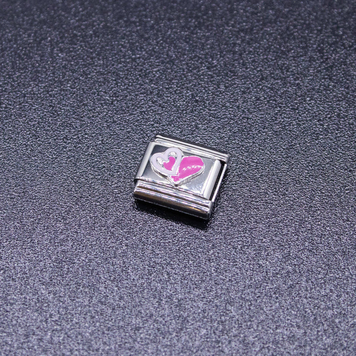 Natalia - Italian Bracelet Charm - Pink & White Hearts 9mm Links