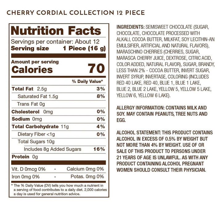 Ethel M Chocolates - PREMIUM 12-PIECE CHERRY CORDIAL COLLECTION, ASSORTMENT