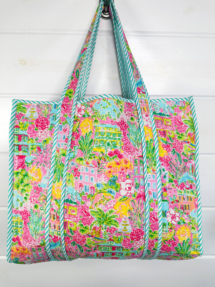 Folklore Couture - Quilted Tote Bag | Large Shopping Bag | Southern Town Tote