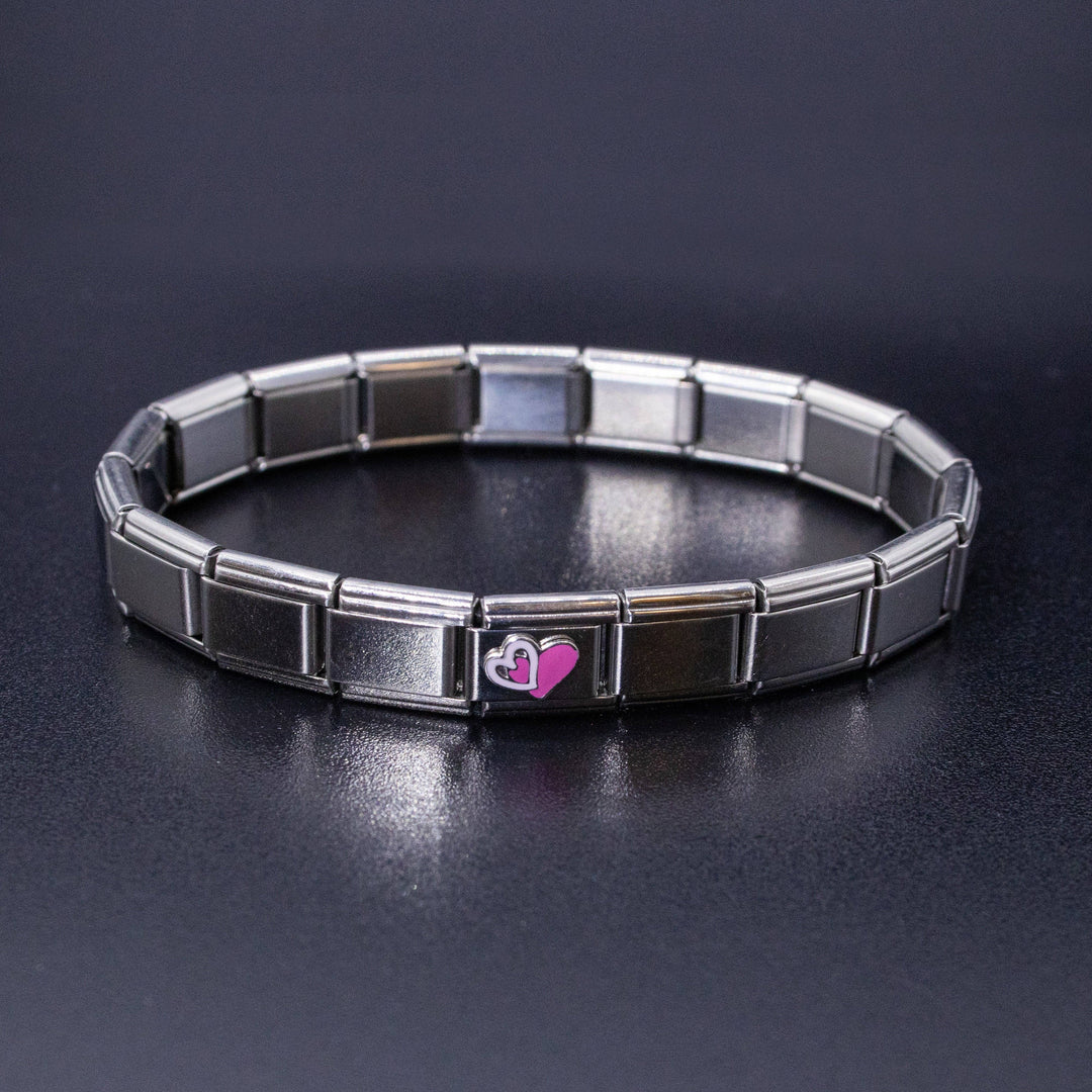 Natalia - Italian Bracelet Charm - Pink & White Hearts 9mm Links