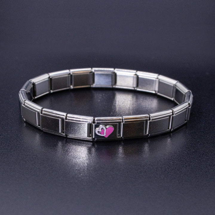 Natalia - Italian Bracelet Charm - Pink & White Hearts 9mm Links