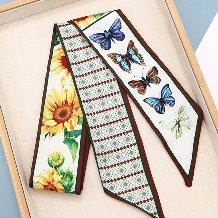 ACCITY - Fruit Print Twilly Scarf – Hair Tie & Bag Ribbon_CWASC0431: Brown / (OS) 10