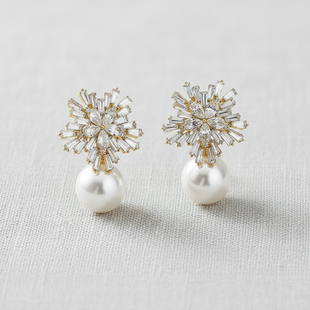 paperln - Snowflake Zirconia Pearl Earrings