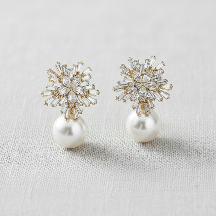 paperln - Snowflake Zirconia Pearl Earrings