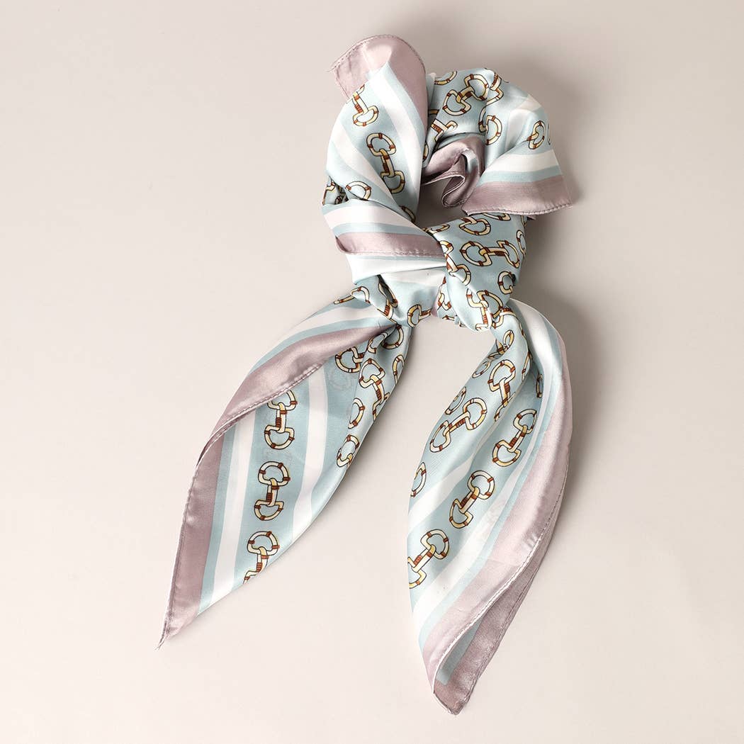 Fashion City - Satin Horsebit Print Light Weight Soft Scarf : 3-L-TURQUOISE / ONE SIZE