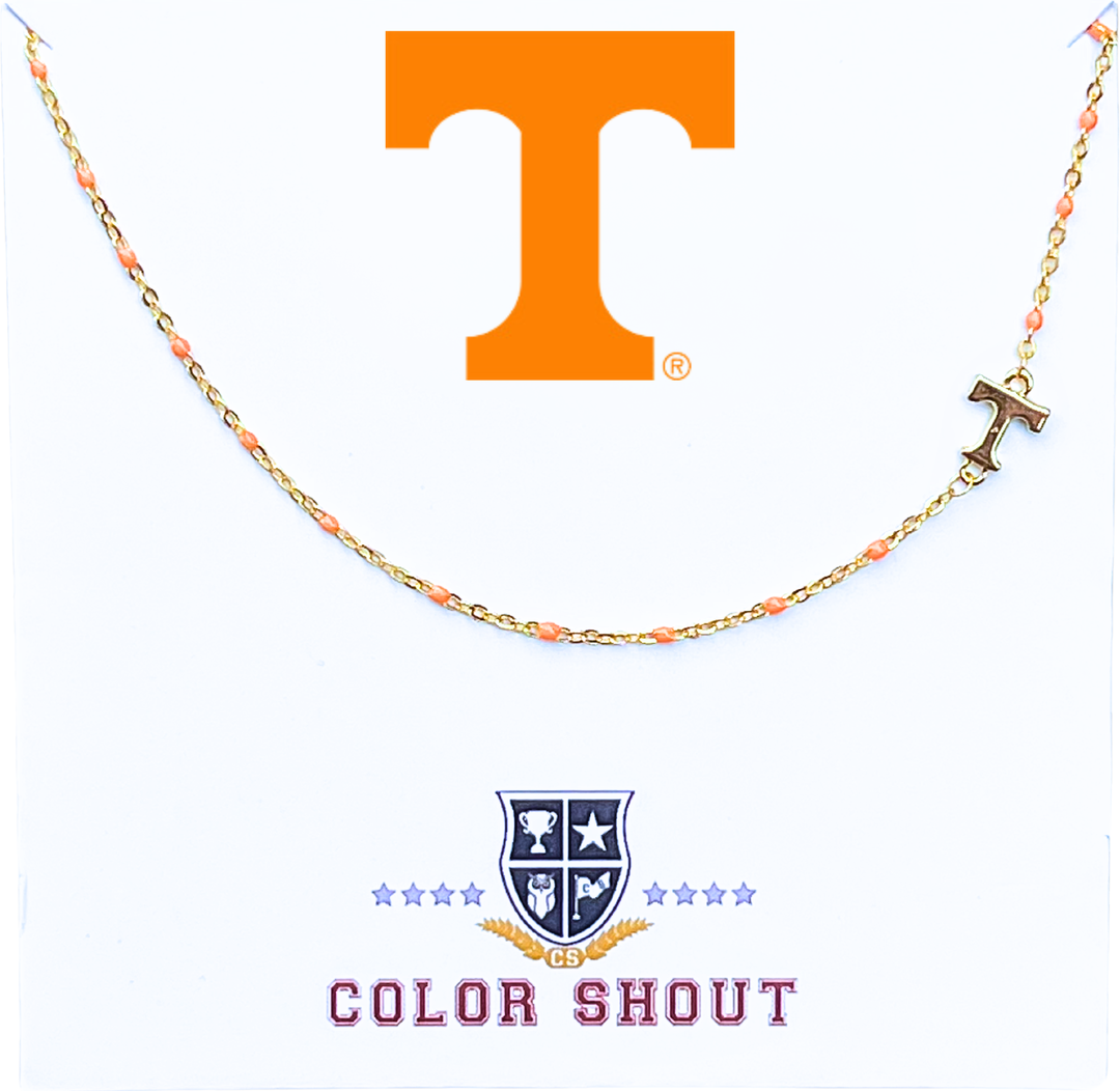 Color Shout - The College Logo Necklace: Side Set Logo on Enamel Bead Necklace: Auburn