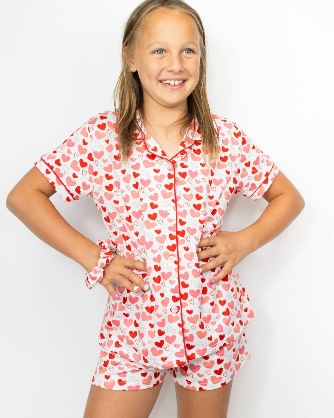 The Royal Standard - Girl's All You Need is Love Sleep Shorts Set   White/Pink/Red   Set of 3   -Asst.: Small (6-7)