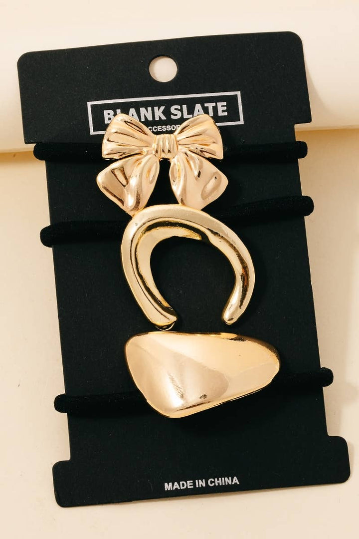 Anarchy Street - Metallic Ribbon And Shapes Hair Tie Set: G