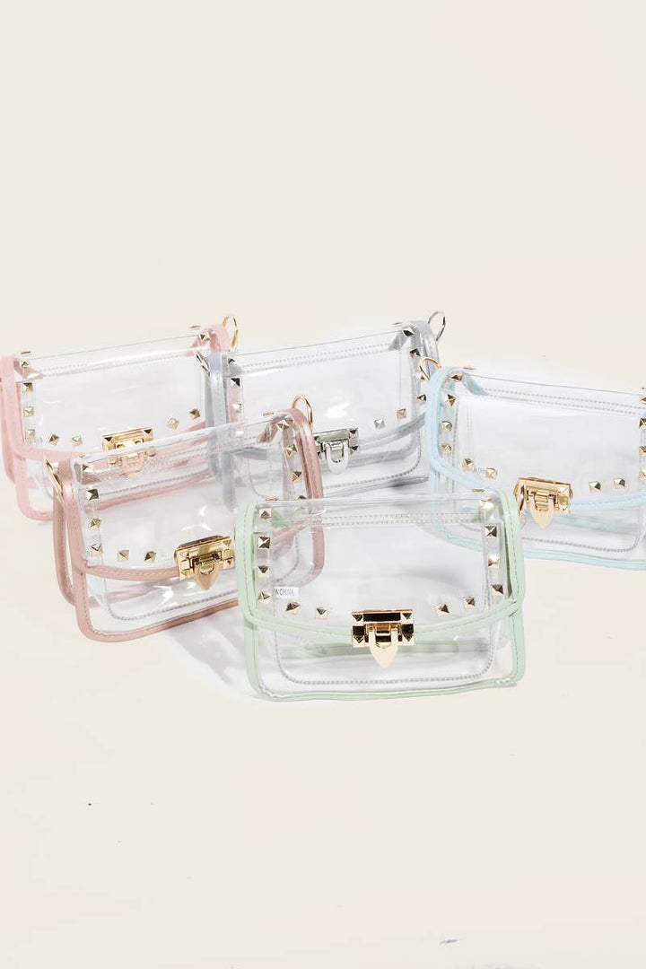 Anarchy Street - Transparent Rectangle Stud Trim Chain Bag: RG