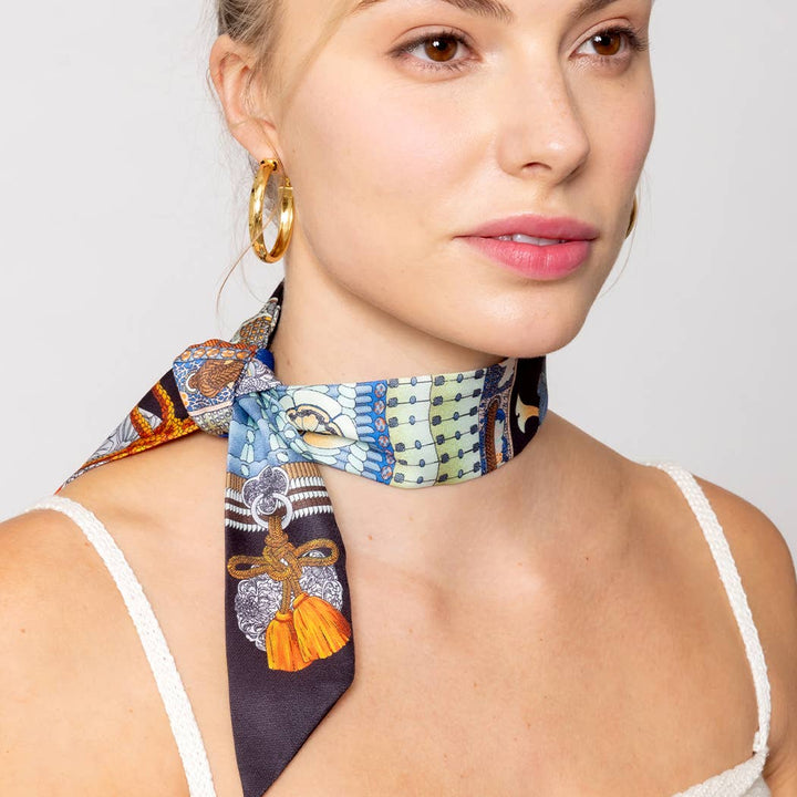 Fashion City - Tassel Pattern Print Light Weight Twilly Scarf : ORA / ONE SIZE