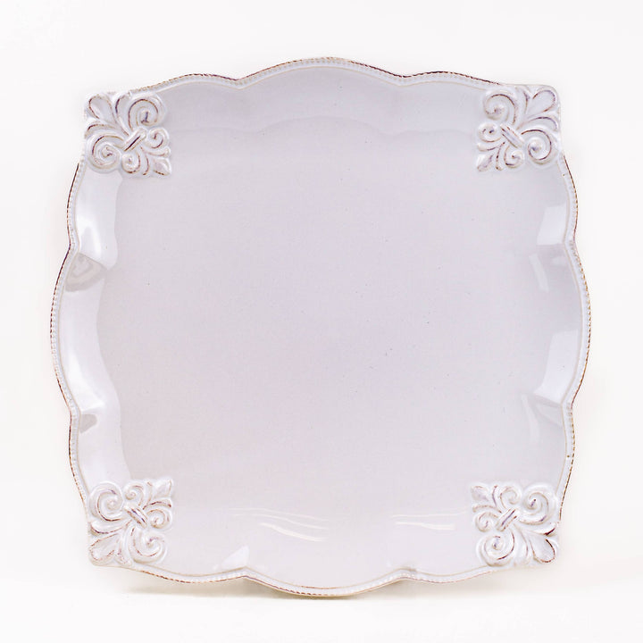 The Royal Standard - Embossed Fleur de Lis Square Platter   Antique White   10x10.25