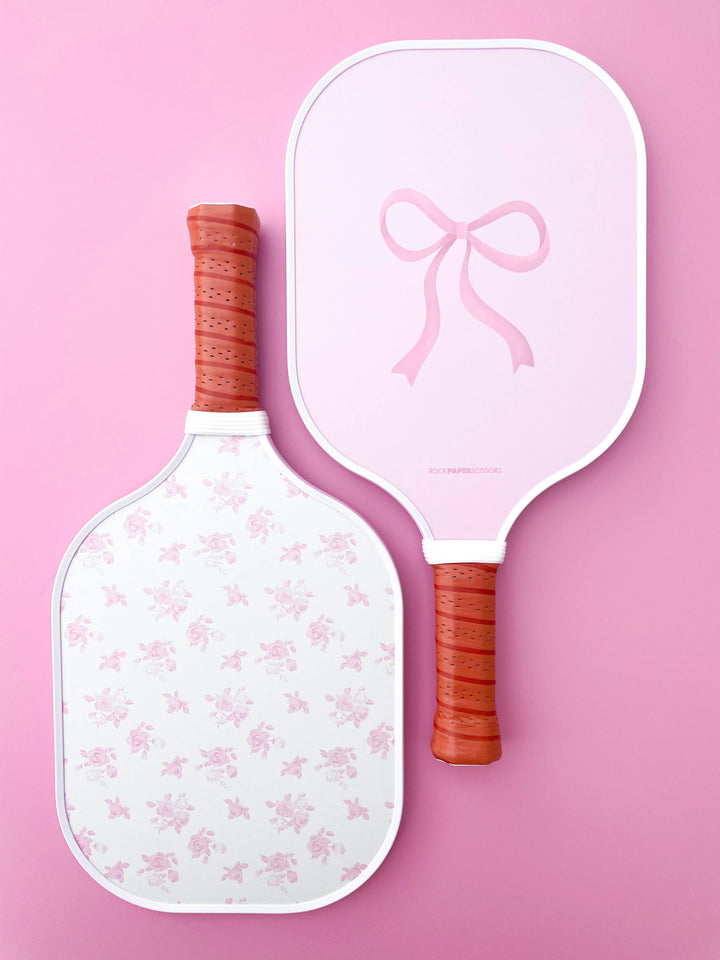 Rock Paper Scissors - Coquette Pink Bow Floral Pickleball Paddle