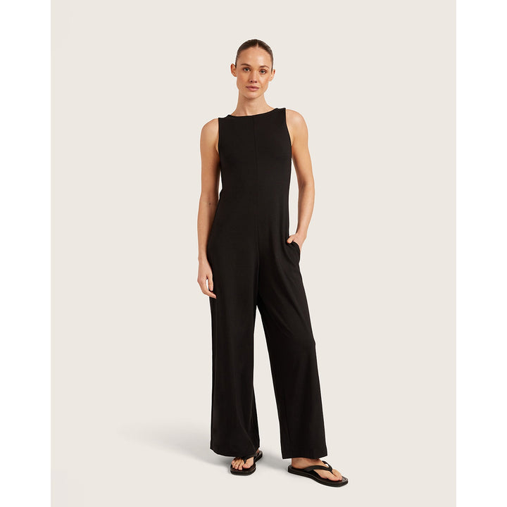 Classic Boat Neck Jumpsuit  Black  S