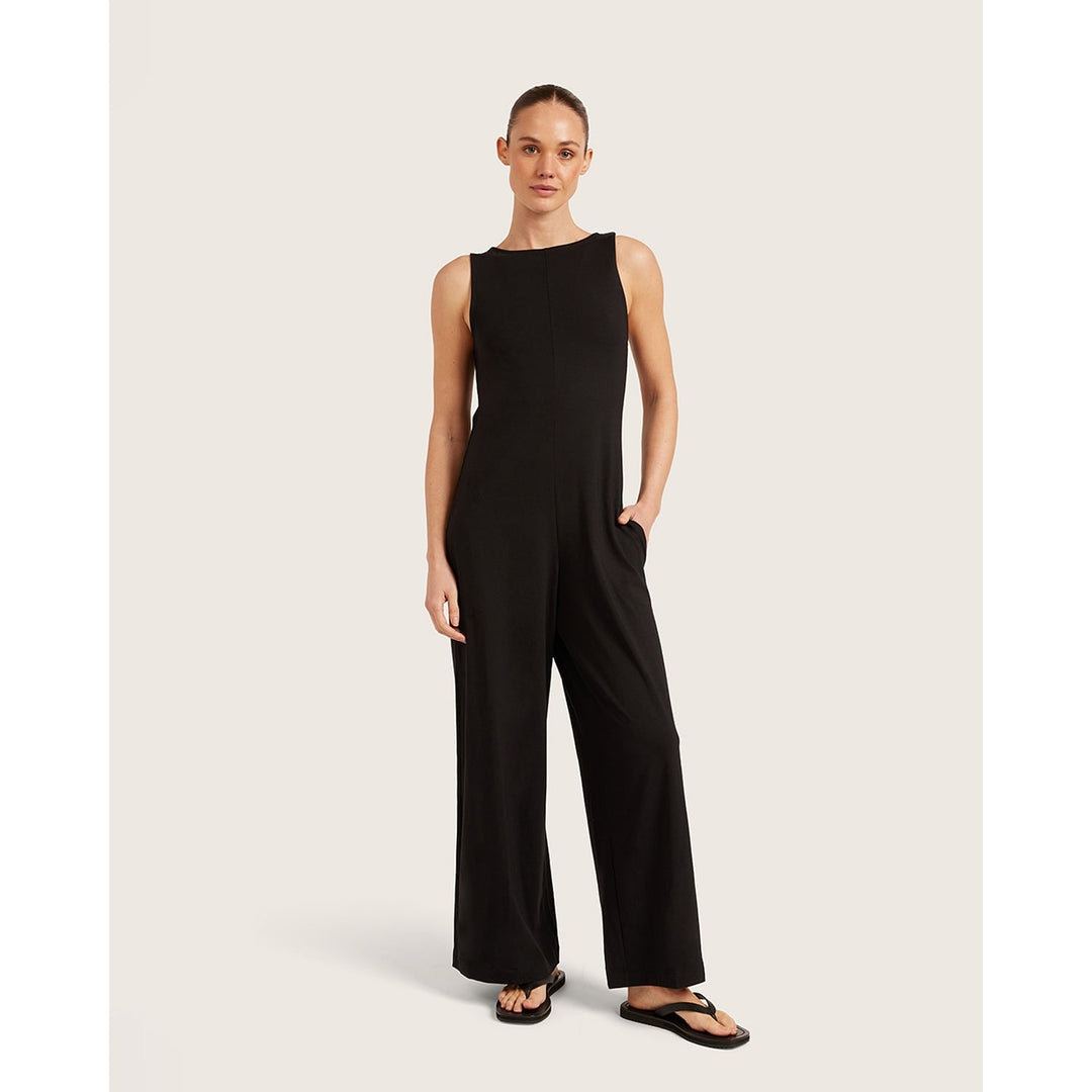 Classic Boat Neck Jumpsuit  Black  XL
