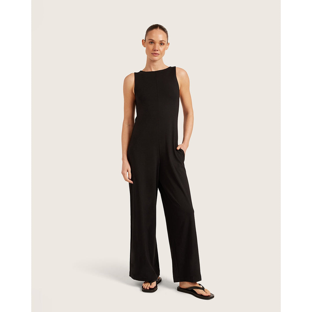 Classic Boat Neck Jumpsuit  Black  XS