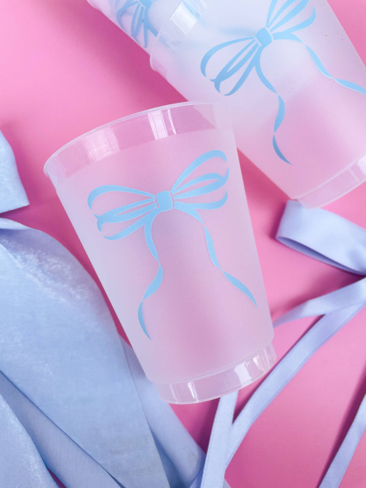 Rock Paper Scissors - Blue Bow Frosted Cups - Set of 6