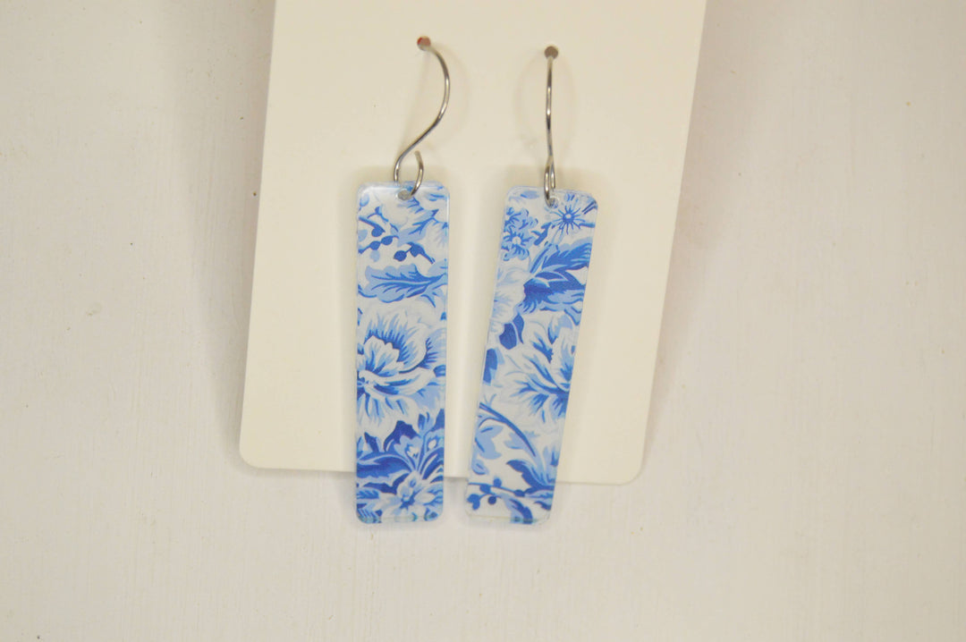 The Adorned Fox - Preppy Earrings, Blue + White Chinoiserie Earrings, Acrylic