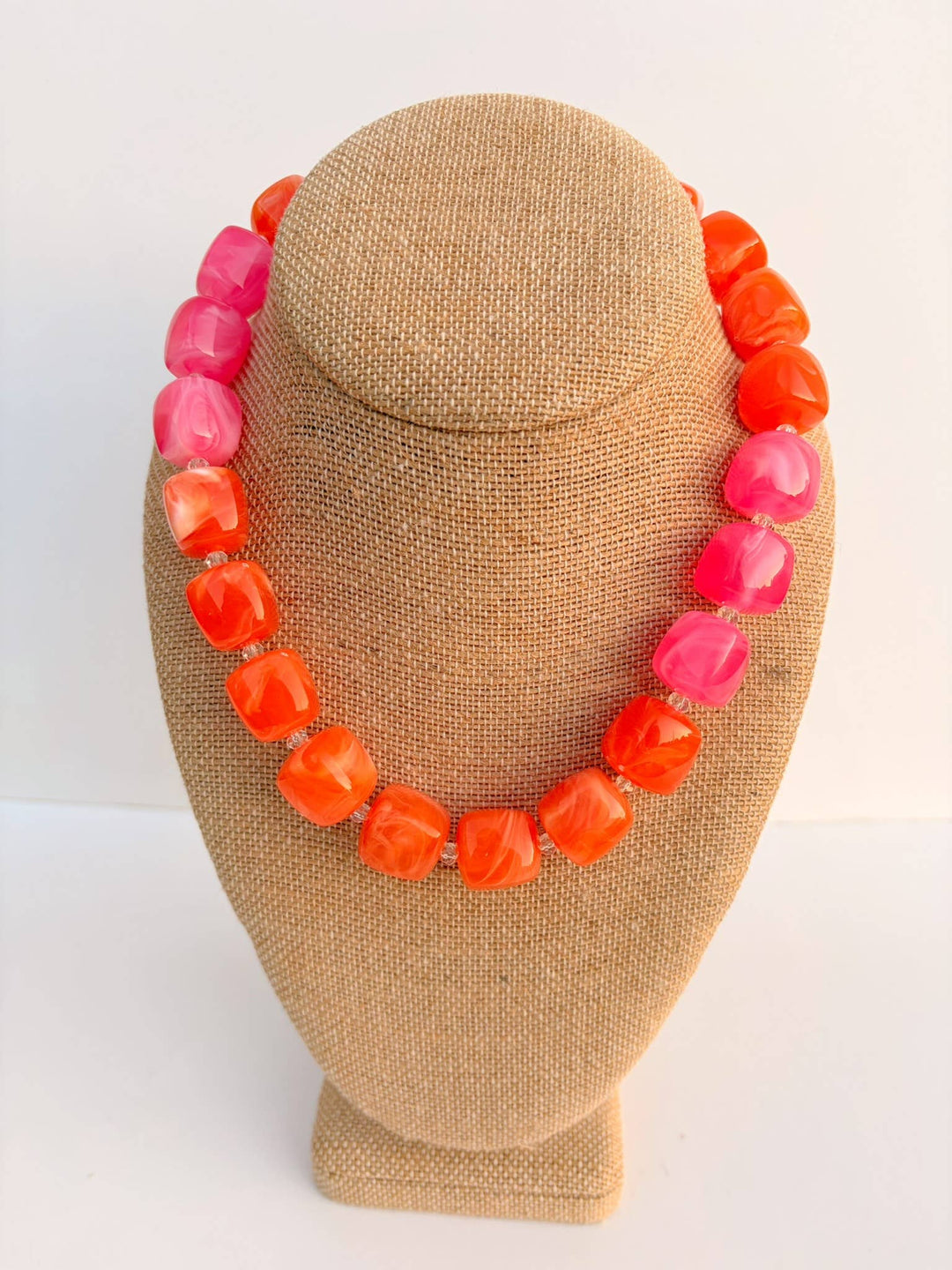 The Katie Kollective - Orange & Pink Cube Bead Necklace