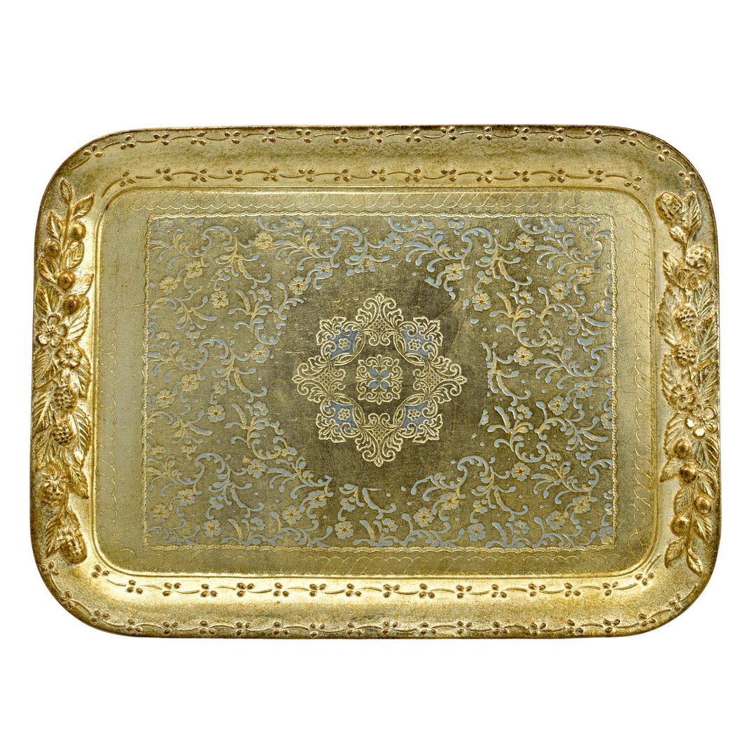Florentine Wood Rectangle Berry and Botanical Tray, Made in Italy: Cappuccino / Large