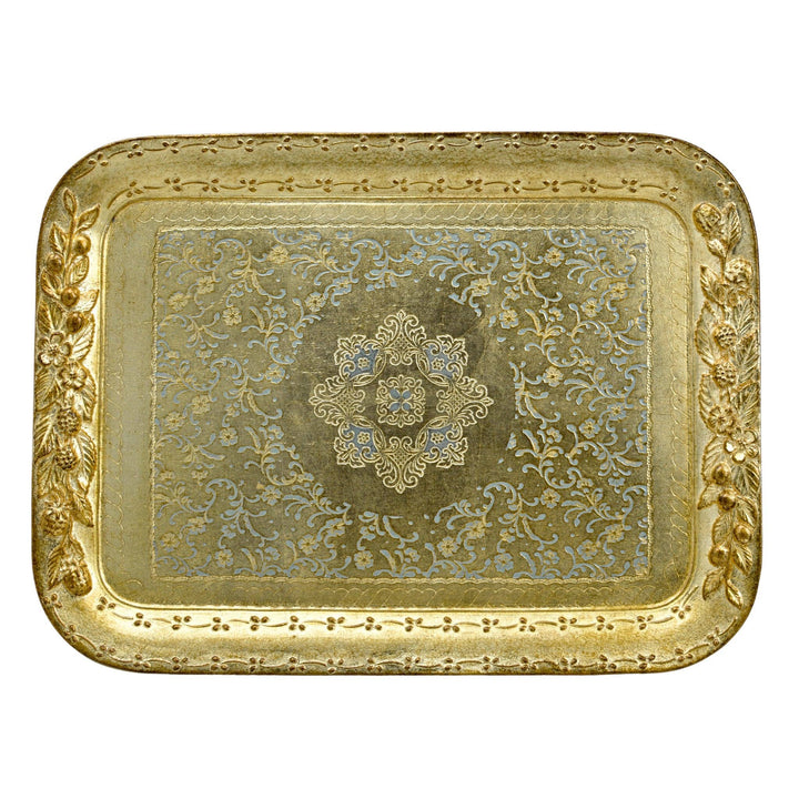 Florentine Wood Rectangle Berry and Botanical Tray, Made in Italy: Cappuccino / Large