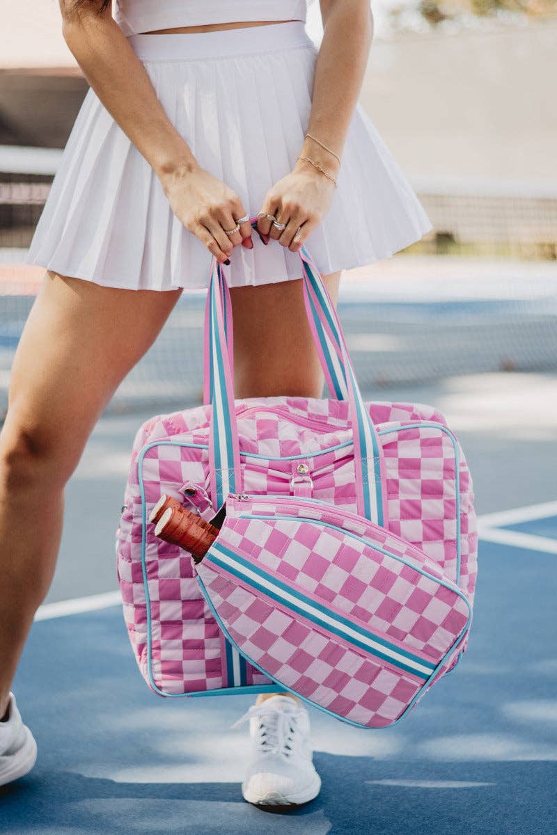 Katydid - Pink Checkerprint Pickleball Sling Bag: Hot Pink